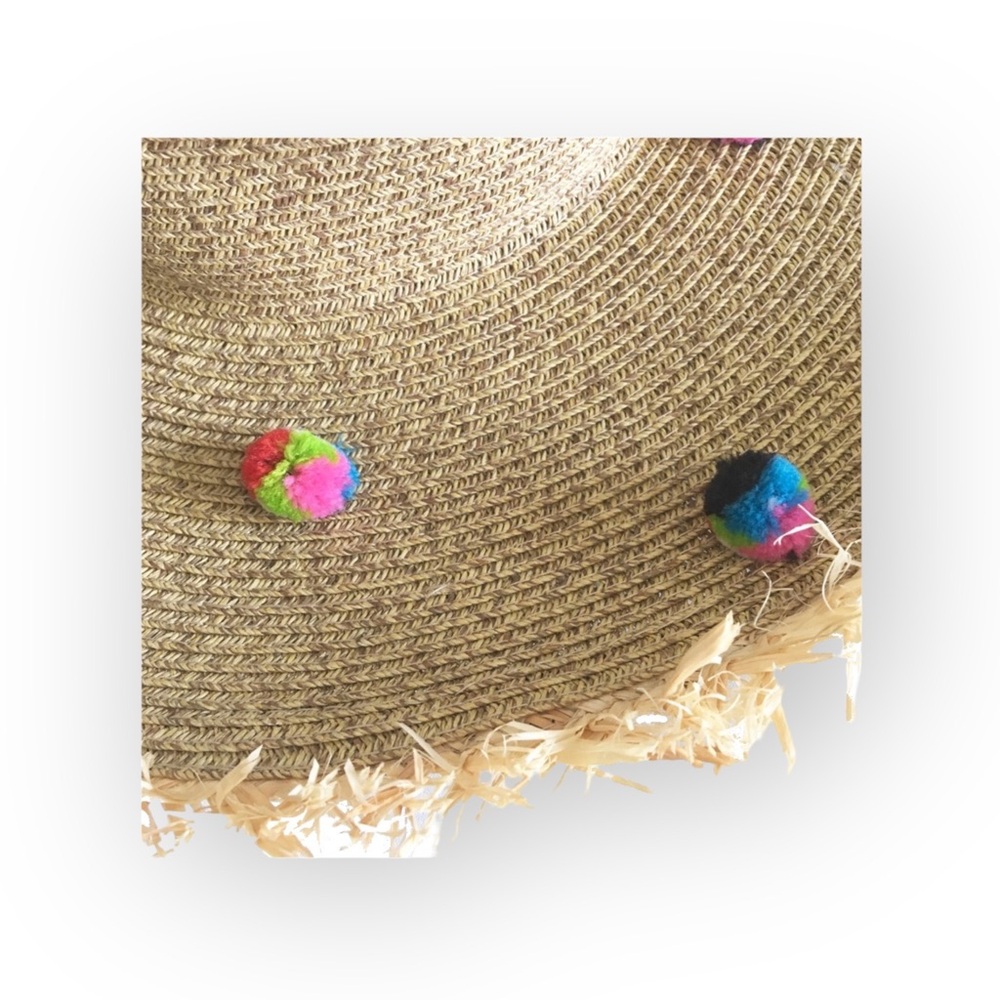 new ✶ Pom Pom Embellished ✶ Raffia Straw Wide Brim Sun Hat ✶ Resort Cruise Chic - Picture 6 of 16